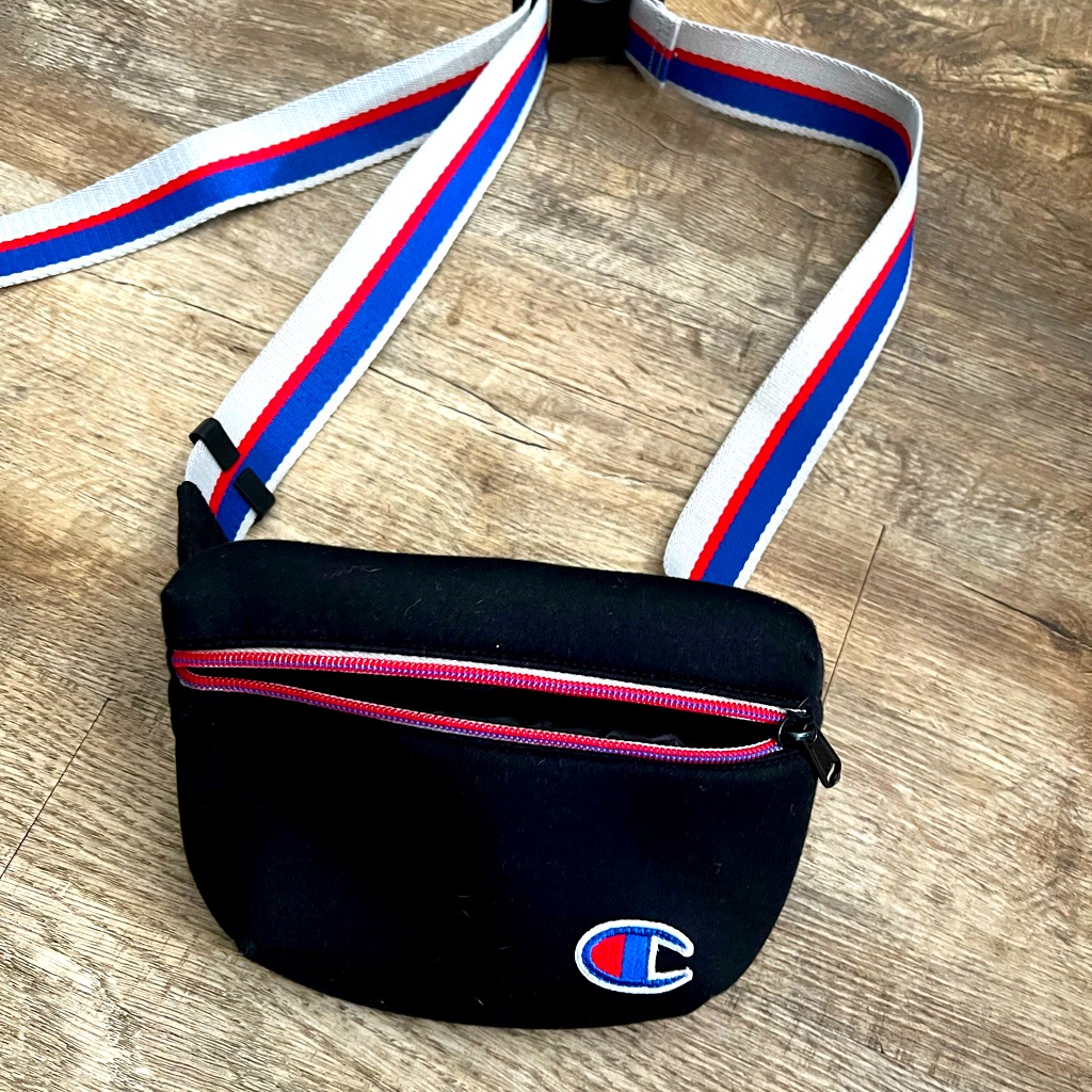 Champion Waist Bag Black Fanny Pack Crossbody - Logo Adjustable Wide Strap.